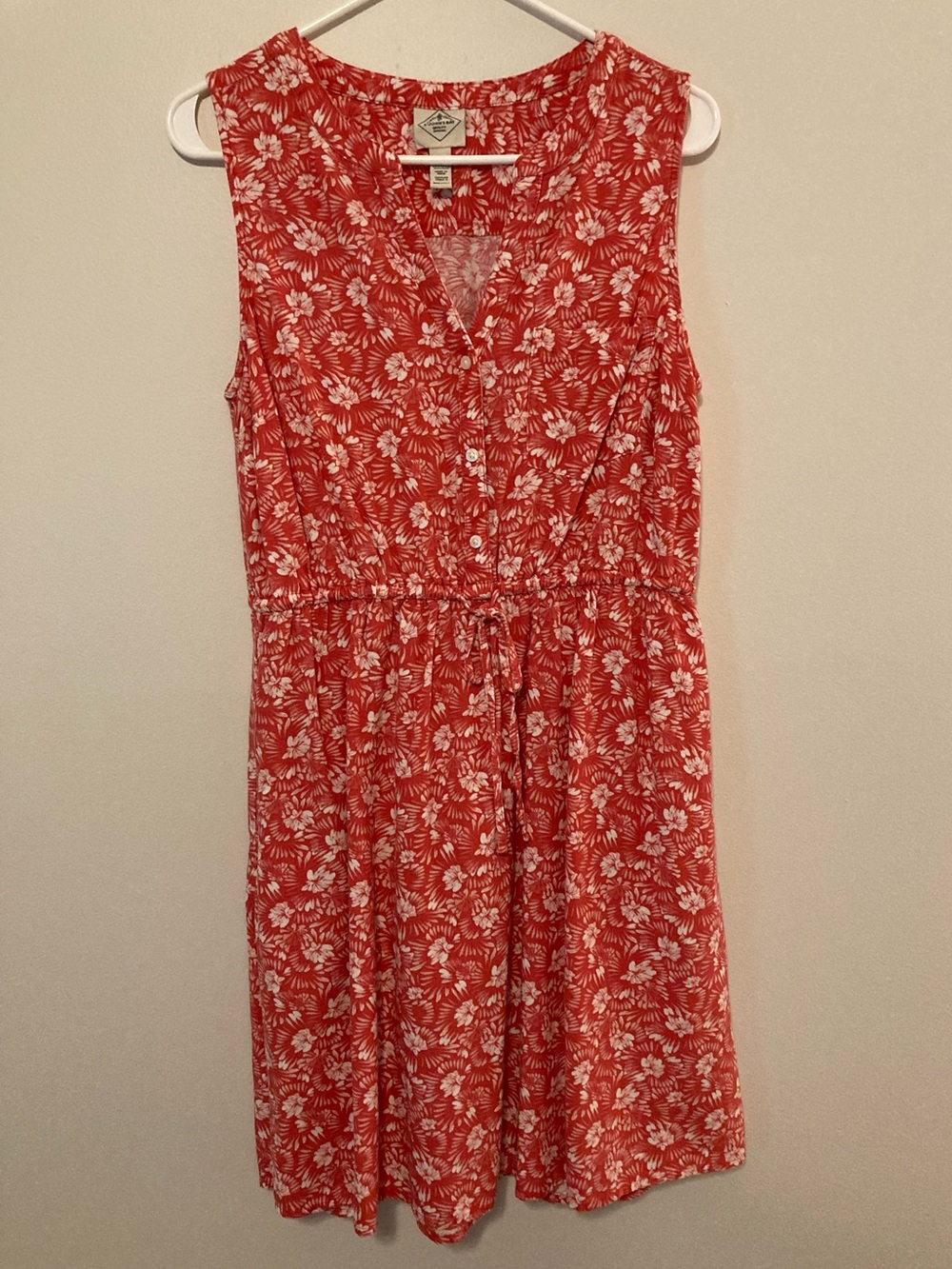 Sleeveless Red Floral Medium Button-Front Dress V-neck St John’s Bay casual
